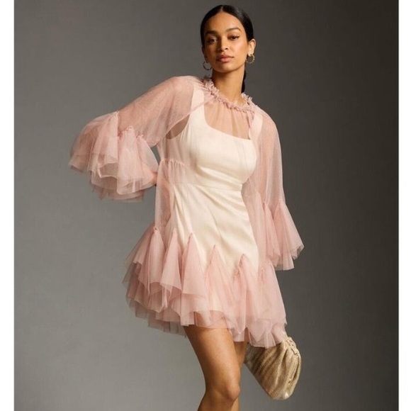 Anthropologie Dresses & Skirts - NWT Anthropologie Maeve tulle Organza Mini dress slip Pink LxXL